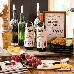 6 Piece Wine Bottle Aprons with Sentiments NEW